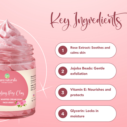 Natural Rose Fluffy Whipped Cream Soap – Gentle Cleansing & Hydration for Face & Body | 50g
